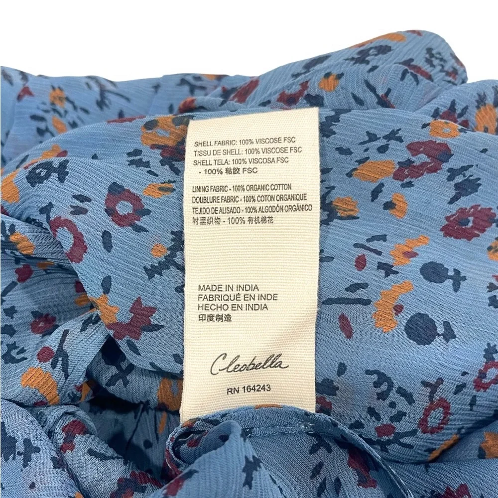 Cleobella Cecilia Blue Floral Chiffon Tiered Slit Midi Dress Lapis Block‎ Print - Picture 15 of 16